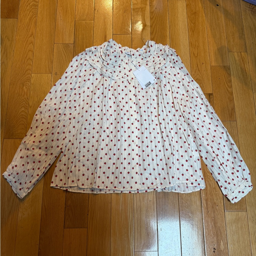 & Other Stories Cream Blouse with Red Strawberry Print and Ruffles - Picture 2 of 4
